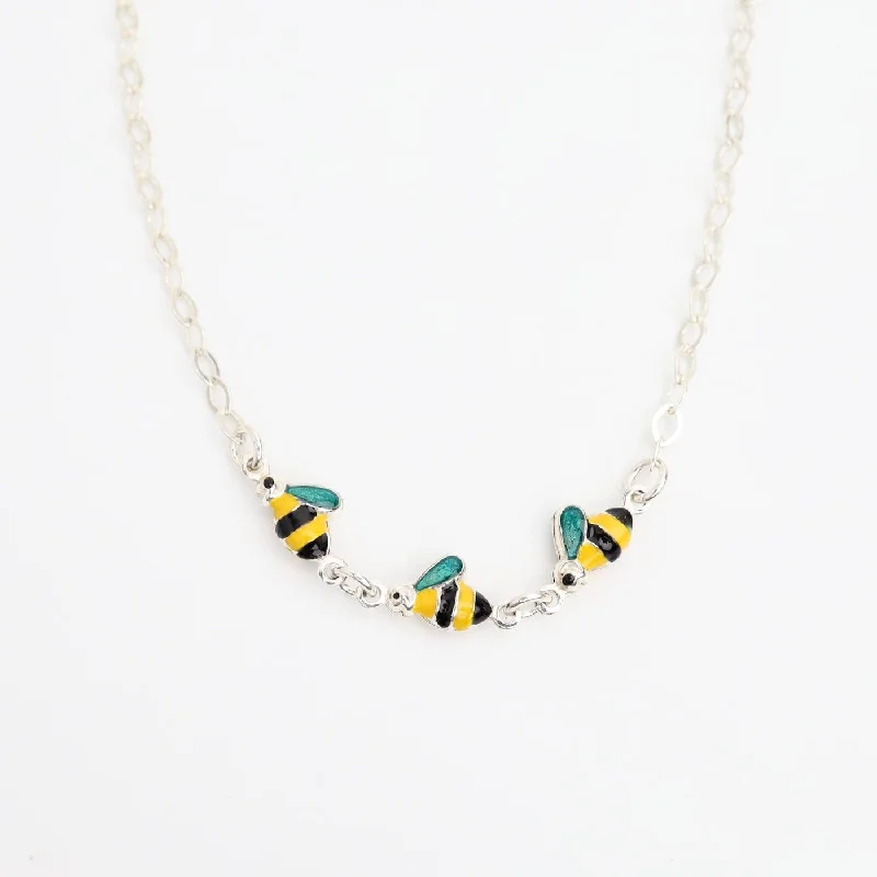 Bold Multi-Chain Necklaces For Fashion Statements-Sterling Silver Necklace with Enamel Bees