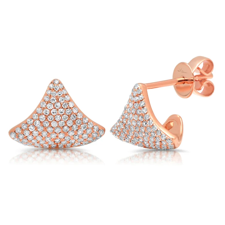 Gold Plated Earrings With Crystals-14K Rose Gold Diamond Pave Cuff Earring