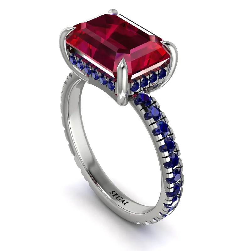 Crystal Cocktail Rings For Elegant Fashion-Emerald-Cut Ruby Pavé Engagement Ring - Daphne No. 72