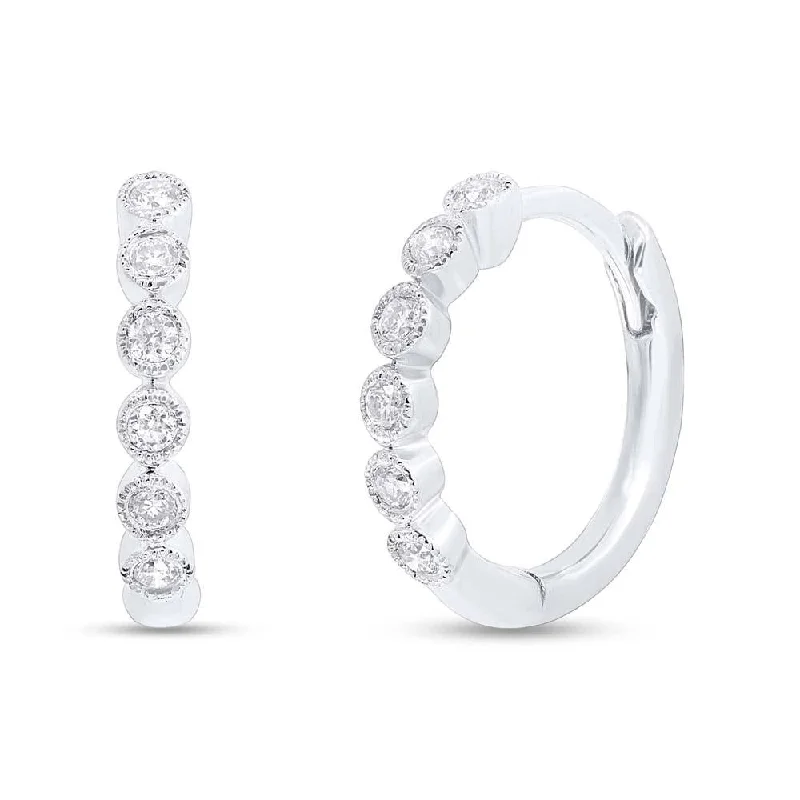 Classic Stud Earrings For Elegant Simplicity-14K White Gold Diamond Bezel Huggie Earrings