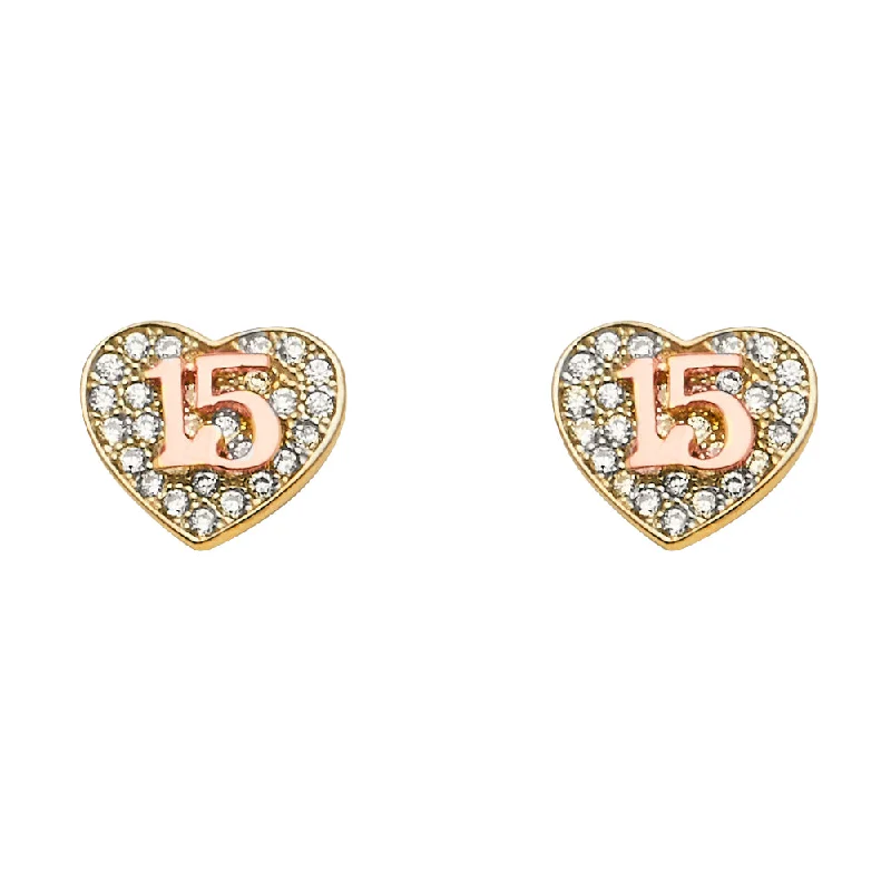 Trendy Resin Earrings For Bold Fashion-14K Sweet 15 Quincenera CZ Hanging Earrings