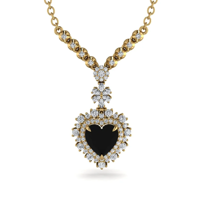 Personalized Silver Necklaces For Custom Gifts-Heart Black Diamond Royal Vintage Gold Necklace - Gia No. 7