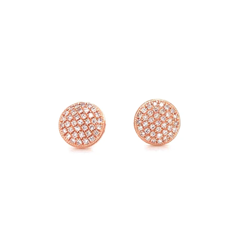 Silver Drop Earrings For Casual Look-14K Rose Gold Diamond Large Domed Disc Stud Earrings