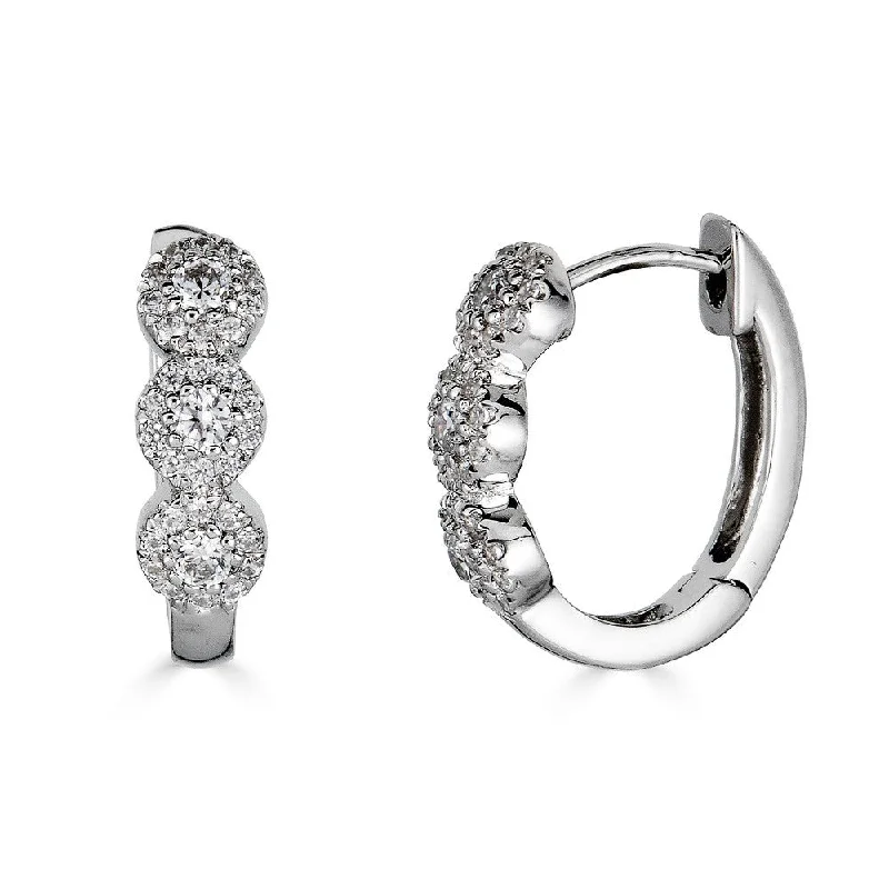 Trendy Crystal Earrings For Holiday Wear-14K Diamond Halo Huggie Earrings