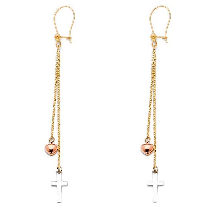 Beautiful Hoop Earrings For Every Day-14K Cross Heart Hanging Earrings