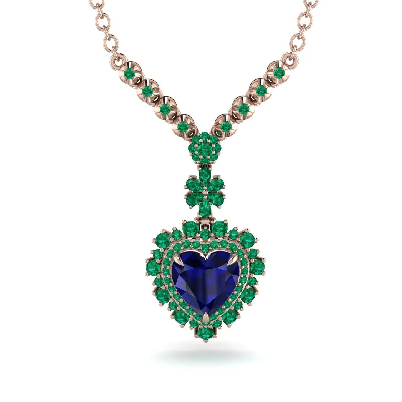 Minimalist Diamond Necklaces For Classic Style-Heart Sapphire Royal Vintage Gold Necklace - Gia No. 29