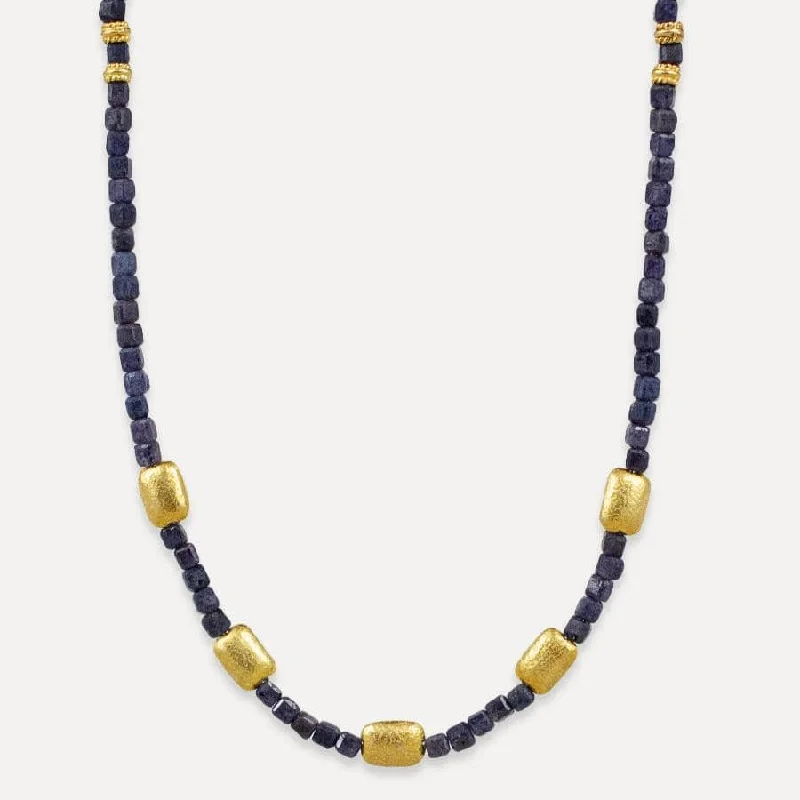 Elegant Gold Charm Necklaces For Bridesmaids-Blue Sapphire Lhasa Necklace