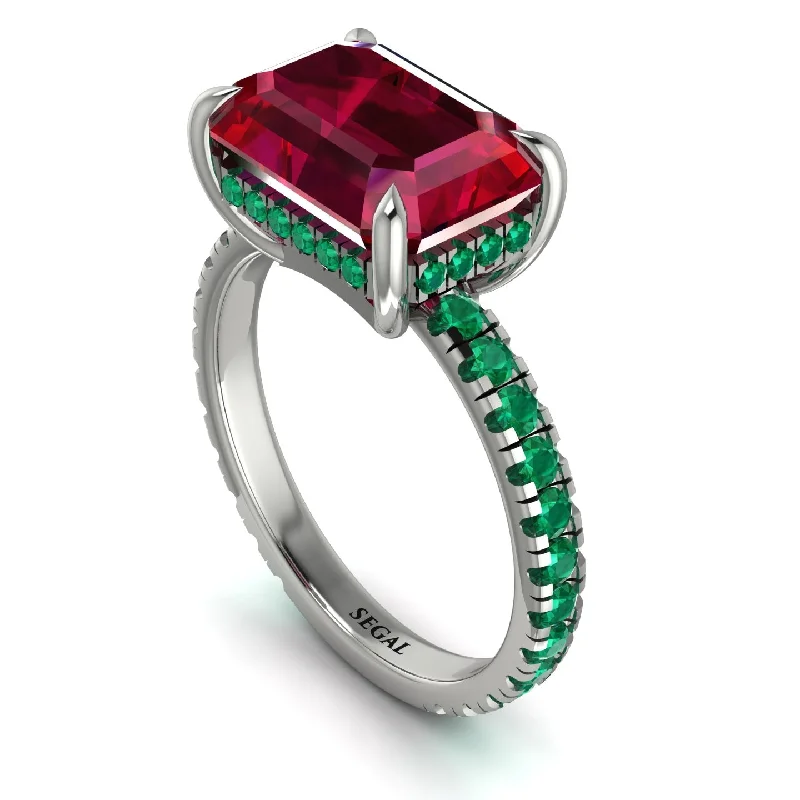 Personalized Gemstone Rings For Special Occasions-Emerald-Cut Ruby Pavé Engagement Ring - Daphne No. 27