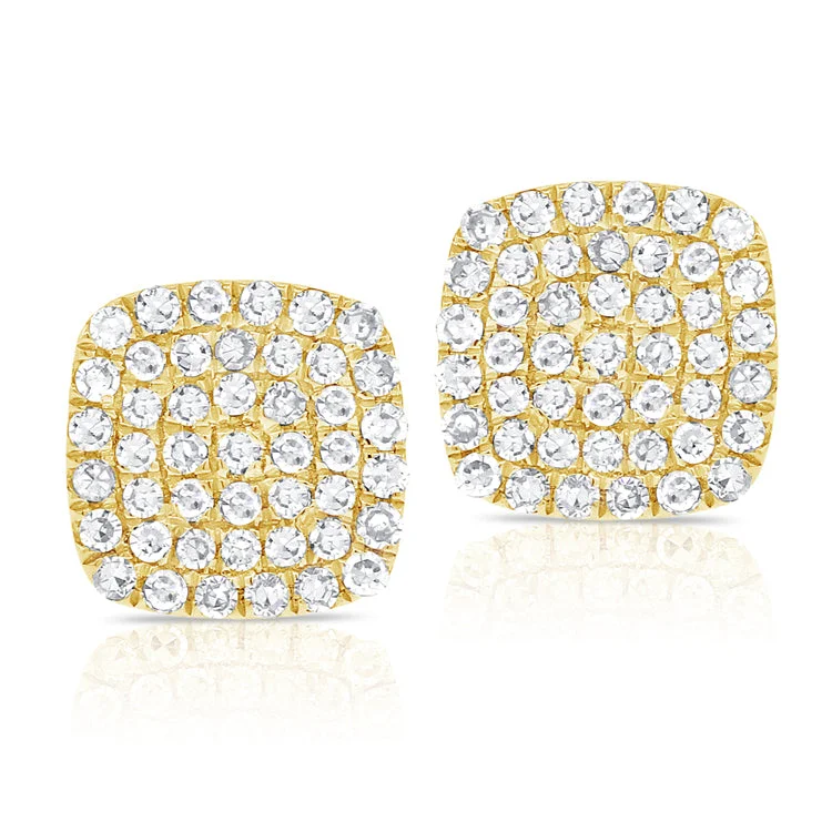 Large Crystal Drop Earrings For Fashionistas-14K Yellow Gold Diamond Cushion Stud Earrings