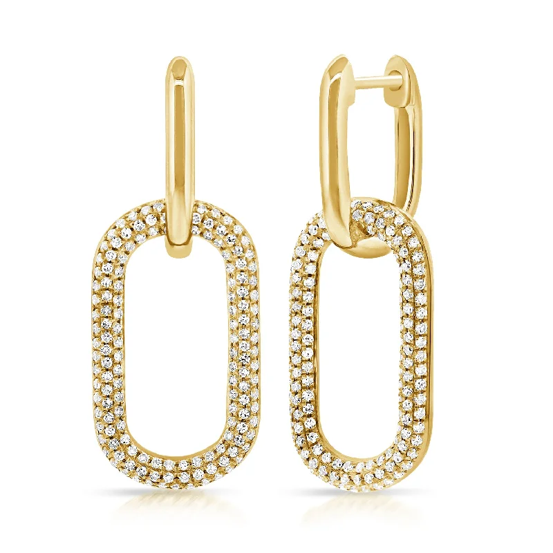 Creative Earrings For Artistic Expression-14K Yellow Gold Pave Diamond Large Paper Link Earrings