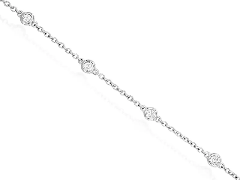 Bracelets With Butterfly Designs-14K White Gold Round Diamond Yard Bracelet