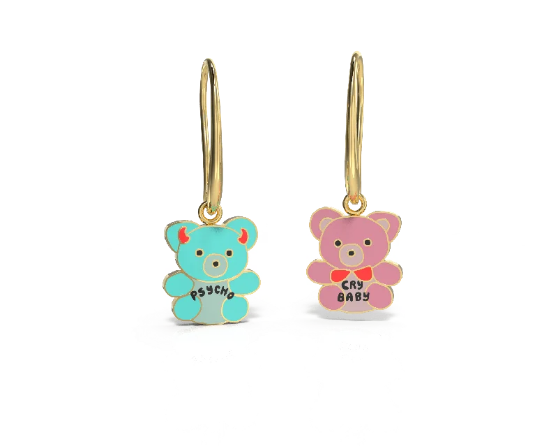 Crystal Drop Earrings For Formal Parties-Cry Baby Psycho Teddies Drop Earrings