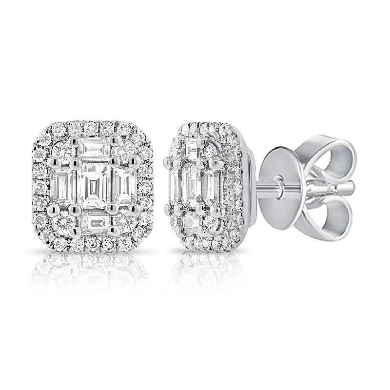 Bold Earrings For Fashionistas-14K White Gold Diamond Cluster Square Earrings