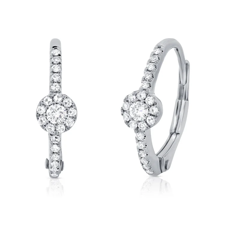 Dazzling Earrings For Special Occasions-14K White Gold Diamond Huggie Halo Earrings