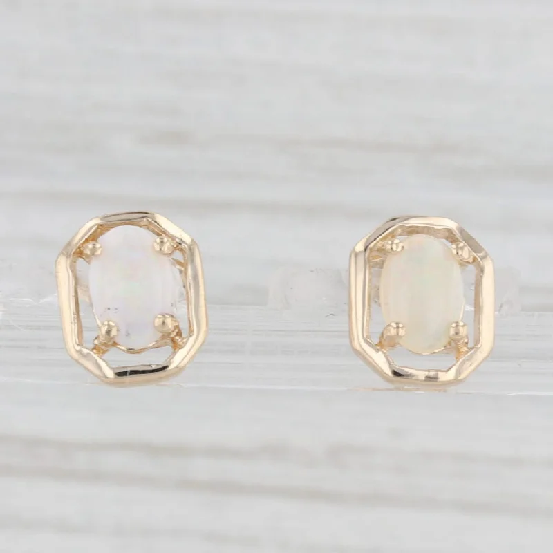 Unique Resin Earrings For Eco-Friendly Style-Opal Cabochon Stud Earrings 14k Yellow Gold Solitaire Studs