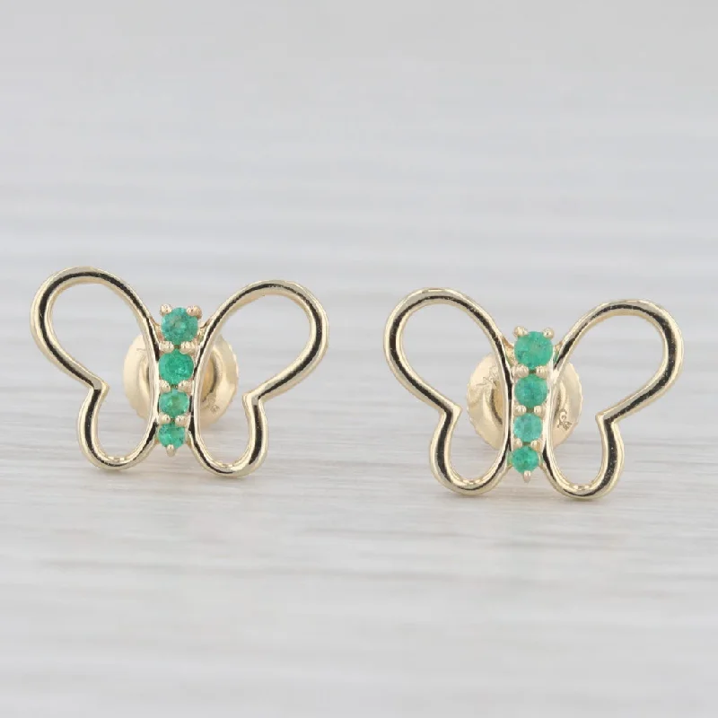 Trendy Chain Earrings For Bold Look-New Emerald Butterfly Stud Earrings 10k Yellow Gold