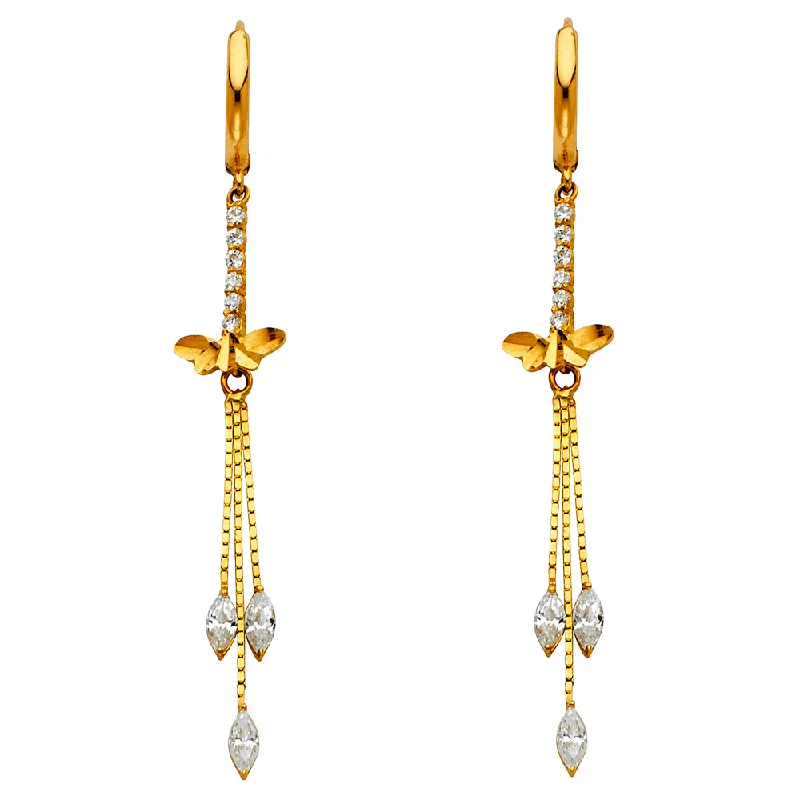 Gemstone Drop Earrings For Chic Look-14K Gold CZ Hanging Earrings