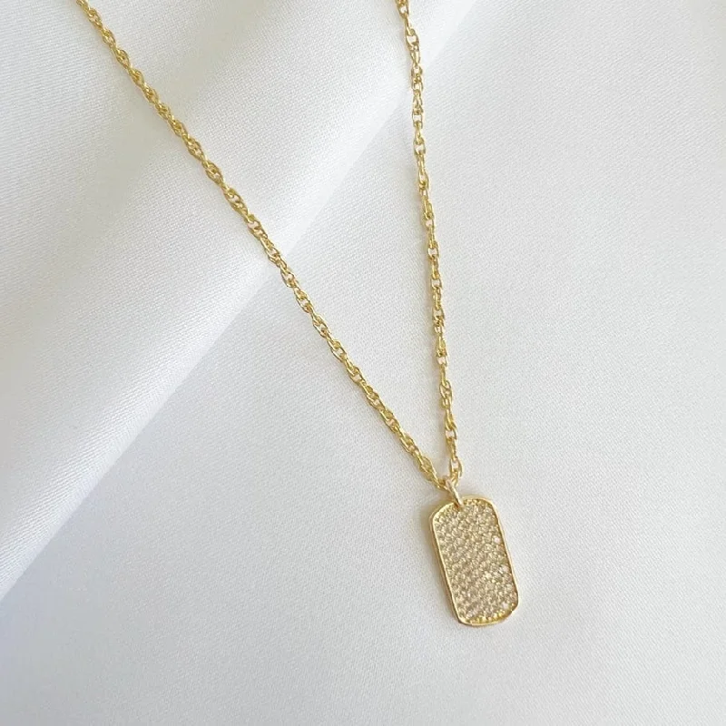 Personalized Gold Charm Necklaces For Special Gifts-Gold Filled Pave Cz Dog Tag Pendant Necklace