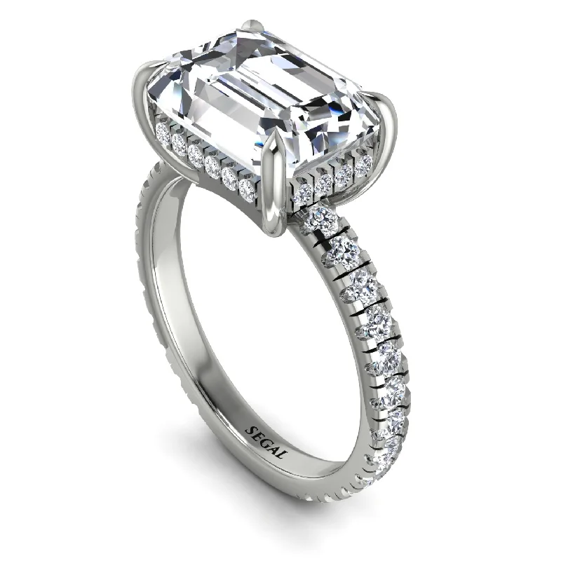 Sparkling Crystal Rings For Evening Wear-Emerald-Cut Diamond Pavé Engagement Ring - Daphne No. 3