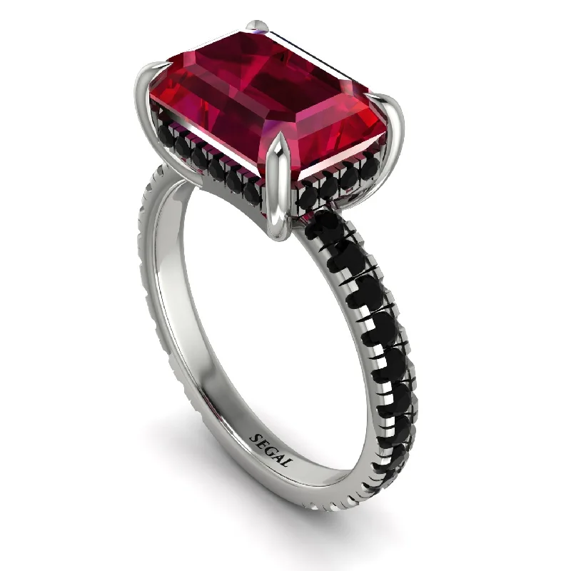 Unique Engagement Rings For Custom Jewelry-Emerald-Cut Ruby Pavé Engagement Ring - Daphne No. 42