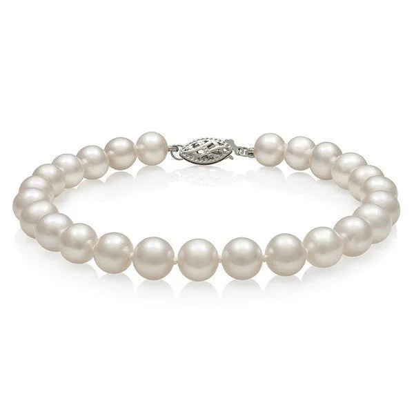 Bracelets For Women With Small Wrists-14K White Gold 7.5 inch Akoya AAA Pearl Bracelet featuring 6.5-7MM Pearls