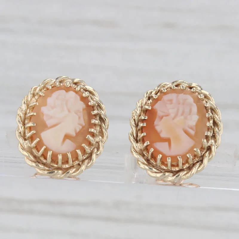 Simple Silver Stud Earrings For Casual Wear-Vintage Carved Shell Cameo Stud Earrings 14k Yellow Gold