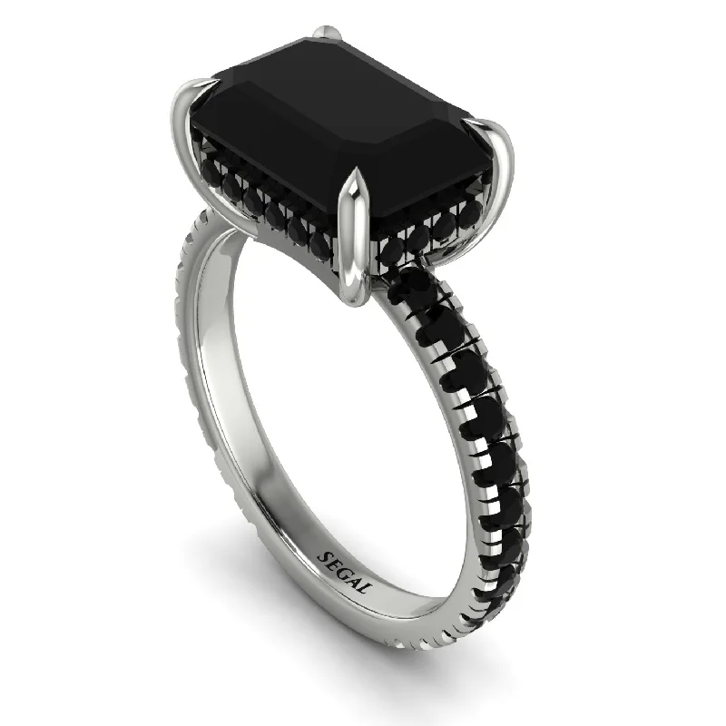 Personalized Initial Wedding Rings For Couples-Emerald-Cut Black Diamond Pavé Engagement Ring - Daphne No. 39