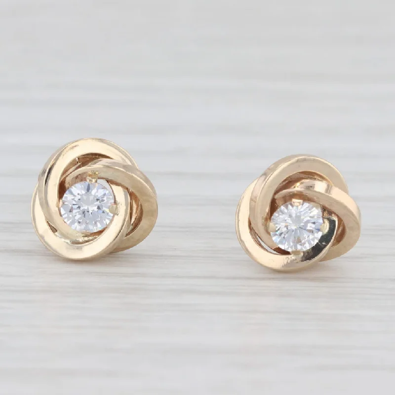 Large Statement Earrings For Fashion Lovers-Cubic Zirconia Solitaire Knot Stud Earrings 14k Yellow Gold