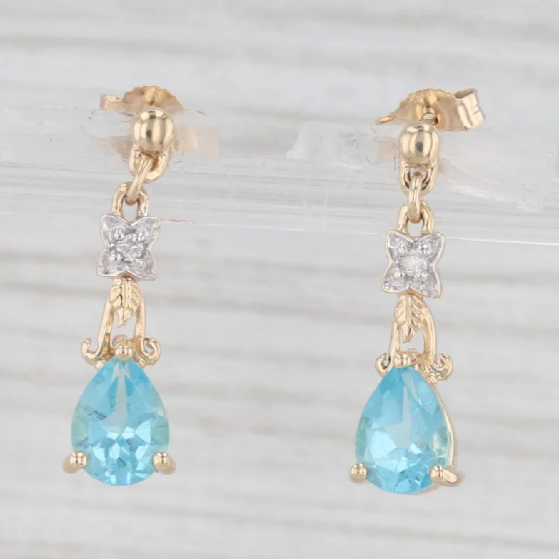 Bold Gold Earrings For Fashion Forward-1.49ctw Blue Apatite Diamond Dangle Earrings 14k Yellow Gold Pierced Drops