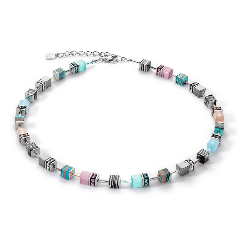 Trendy Moonstone Necklaces For Elegant Looks-Aqua Pink Candy GeoCube Necklace