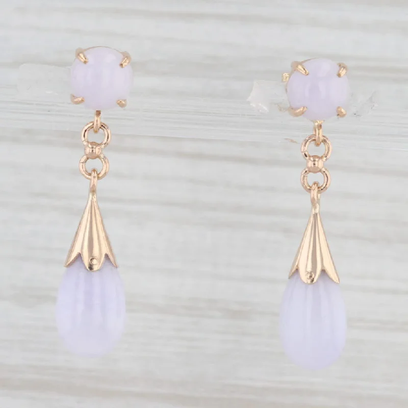 Classy Stud Earrings For Office Wear-Lavender Jadeite Jade Dangle Earrings 14k Rose Gold Drops