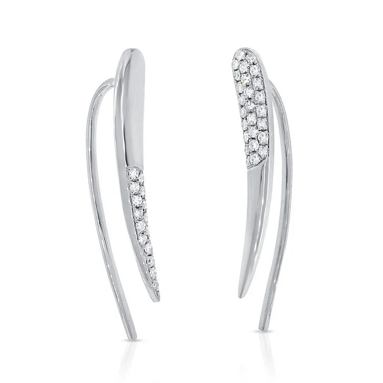 Artistic Earrings For Creative Looks-14K White Gold Diamond Tip Ear Climbers