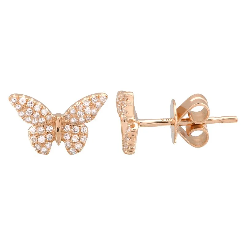 Stunning Crystal Drop Earrings For Weddings-14K Rose Gold Butterfly Diamond Earrings