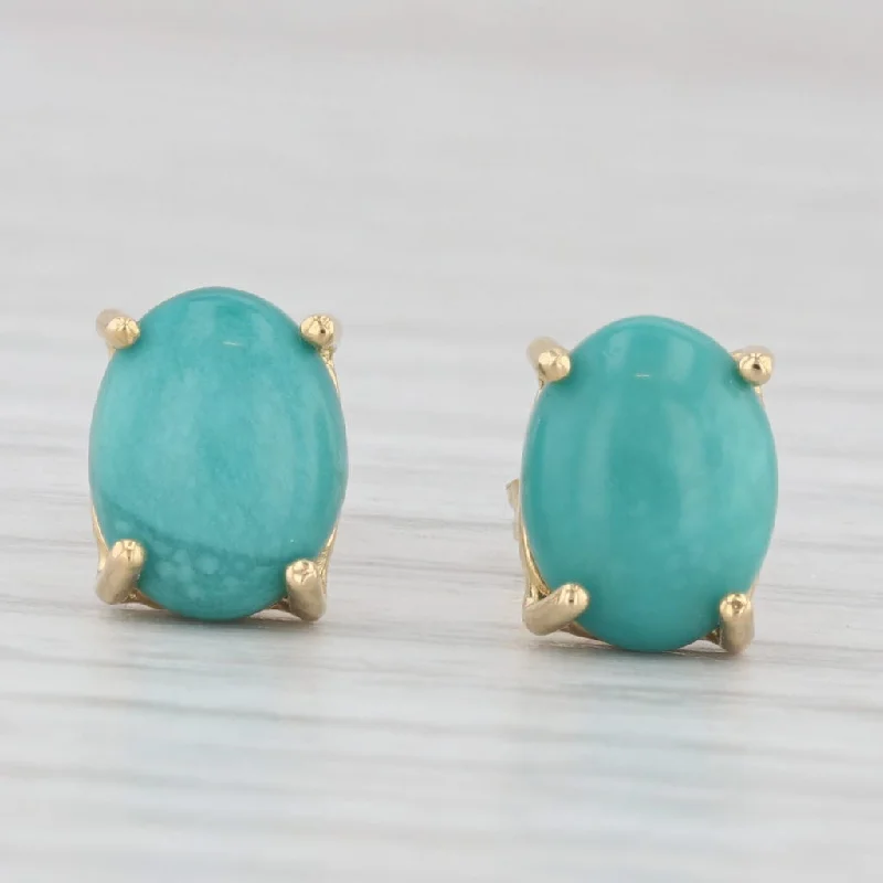 Unique Earrings For Personalized Style-Oval Cabochon Turquoise Solitaire Stud Earrings 14k Yellow Gold