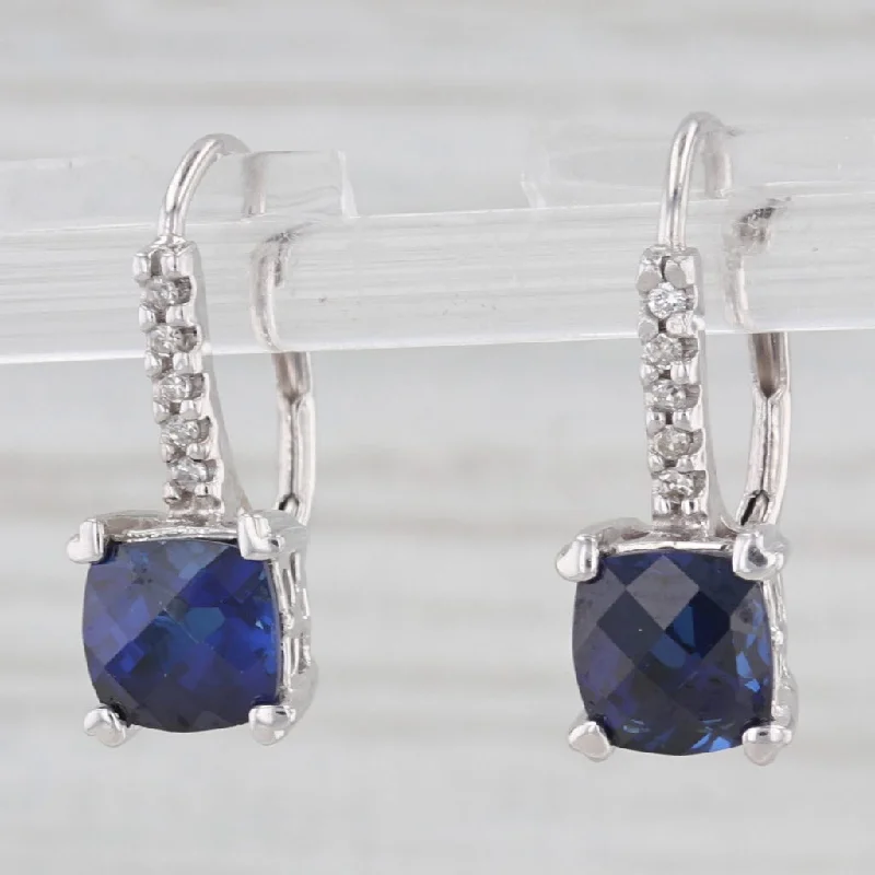 Simple Hoop Earrings For Everyday Style-Lab Created Blue Sapphire Diamond Drop Earrings 14k White Gold Lever Backs