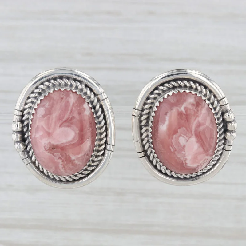 Fancy Earrings For Evening Parties-Red Rhodochrosite Earrings Sterling Silver Vintage Southwestern Native American