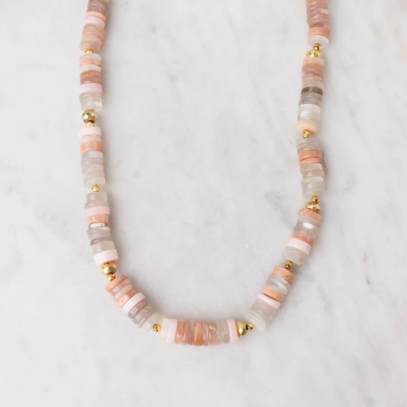 Statement Gold Chain Necklaces For Fashion Statements-Pink Opal and Moonstone Necklace