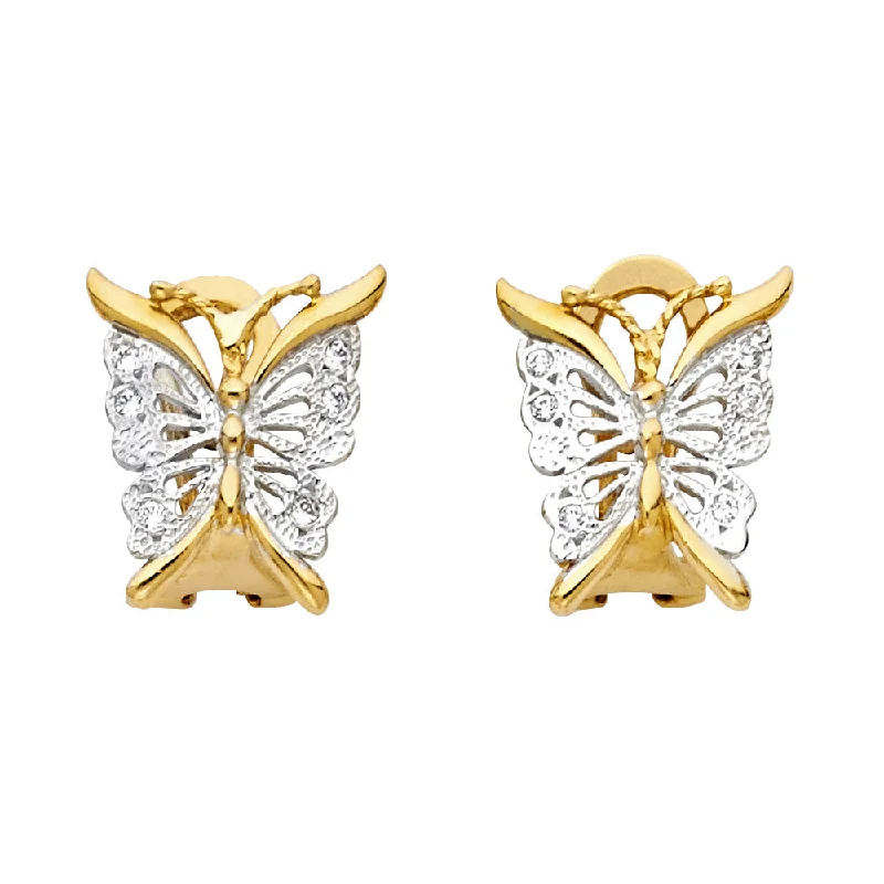 Beautiful Silver Earrings For Casual Wear-14K 2T Butterfly Earrings W/Clip Lock