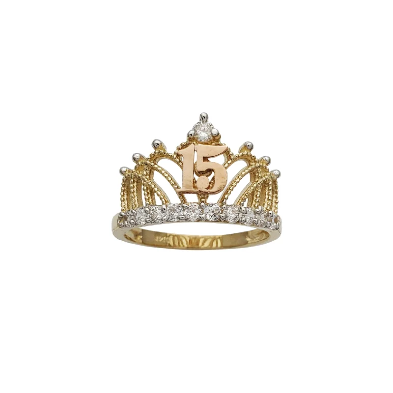 Custom Promise Rings For Fashionistas-15 Years Birthday Crown-Tiara Ring (14K)