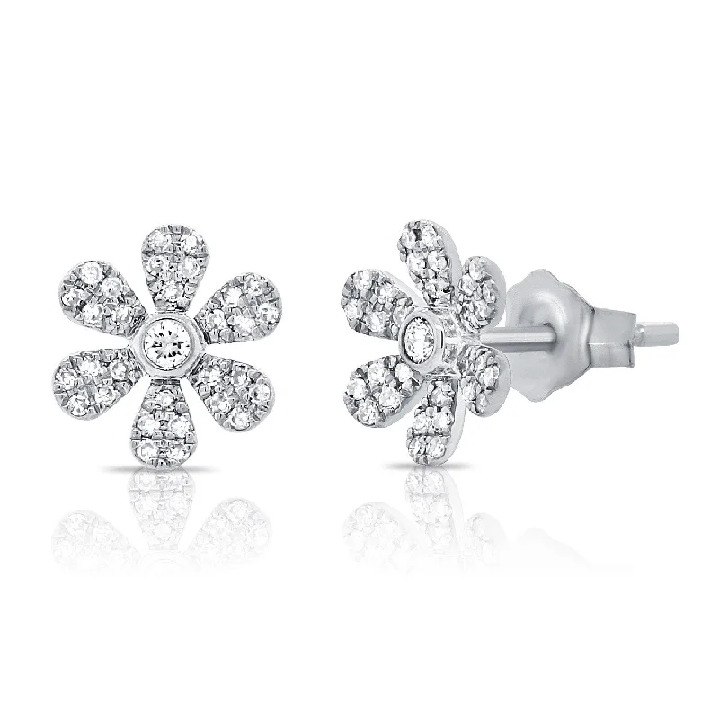 Vibrant Earrings For Festival Fashion-14K White Gold Diamond Flower Earrings