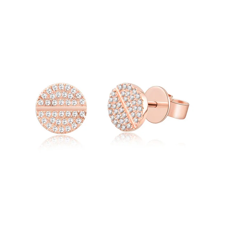 Fashion Gold Earrings For Stylish Women-14K Rose Gold Diamond Screw Earrings