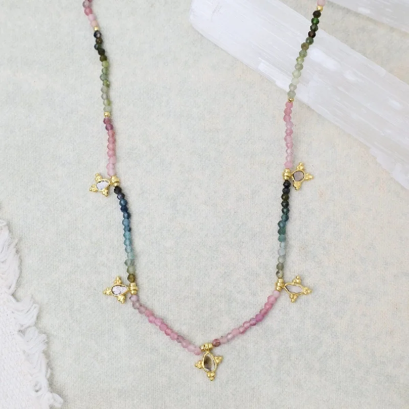 Trendy Tassel Necklaces For Casual Wear-Multi Tourmaline with Five Charms Necklace