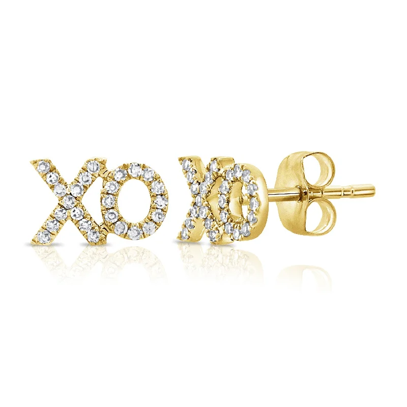 Classic Stud Earrings For Every Day Wear-14K Yellow Gold Diamond "XO" Stud Earrings