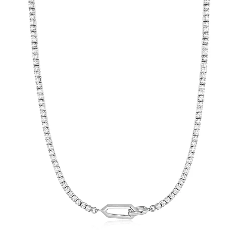 Silver Long Necklaces For Chic Style-Silver Sparkle Chain Interlock Necklace