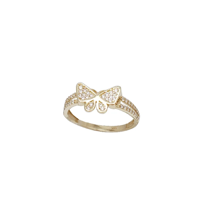 Elegant Rose Gold Rings For Weddings-Iced Out Butterfly Fancy Ring (14K)