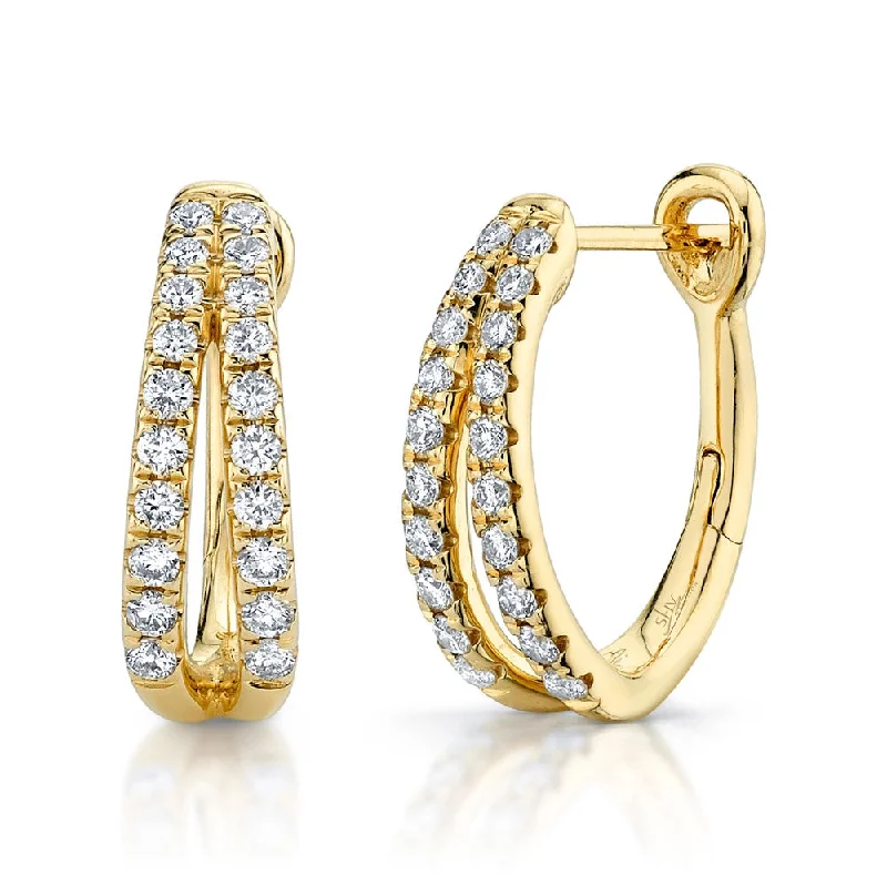 Beautiful Silver Earrings For Wedding Jewelry-14K Yellow Gold Diamond Oval Hoop Earrings