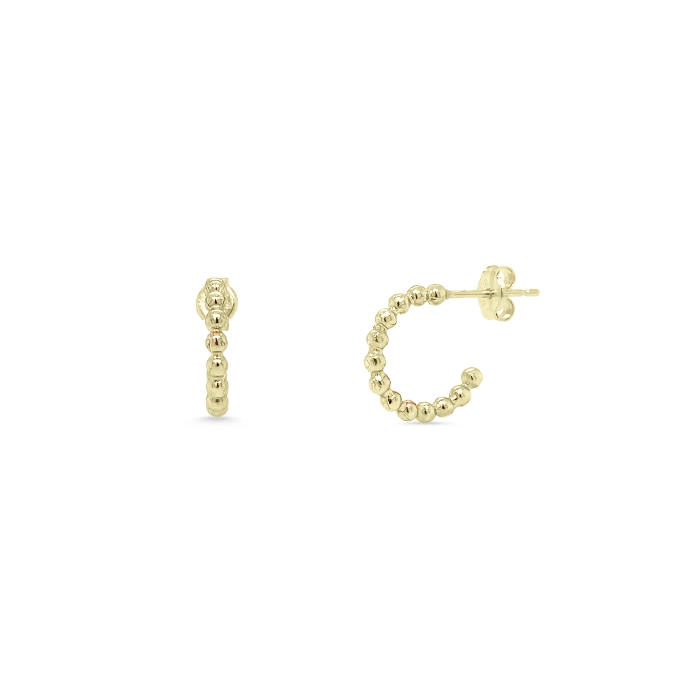 Large Pearl Earrings For Evening Look-14K Yellow Gold Beaded Children's Huggies Earrings