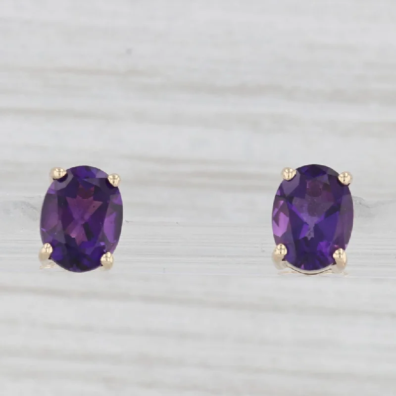 Personalized Dangle Earrings For Women-2.20ctw Oval Solitaire Amethyst Stud Earrings 14k Yellow Gold