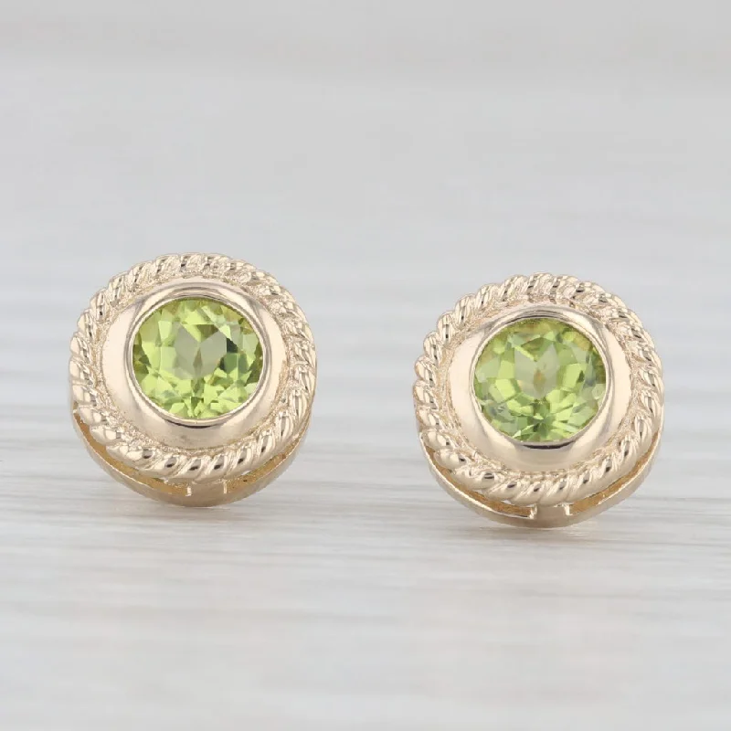 Multicolor Gemstone Earrings For Vibrant Looks-1.60ctw Peridot Stud Earrings 14k Yellow Gold Round Solitaire Studs