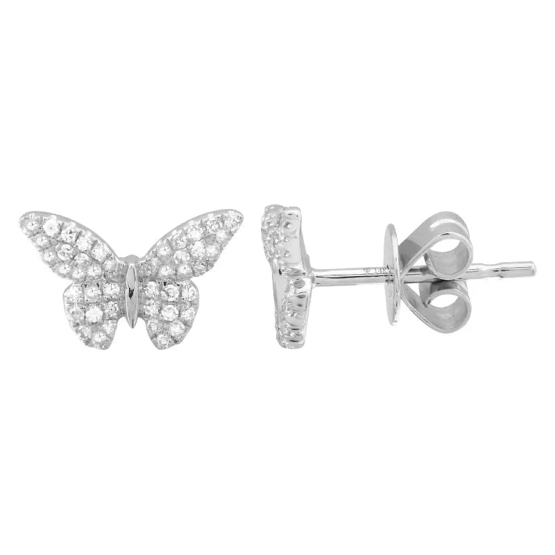 Gold Earrings For Bold Fashion Statements-14K White Gold Butterfly Diamond Earrings